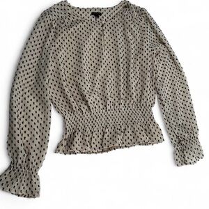 Ann Taylor Black and Cream Dotted Blouse Keyhole Neckline Size Small